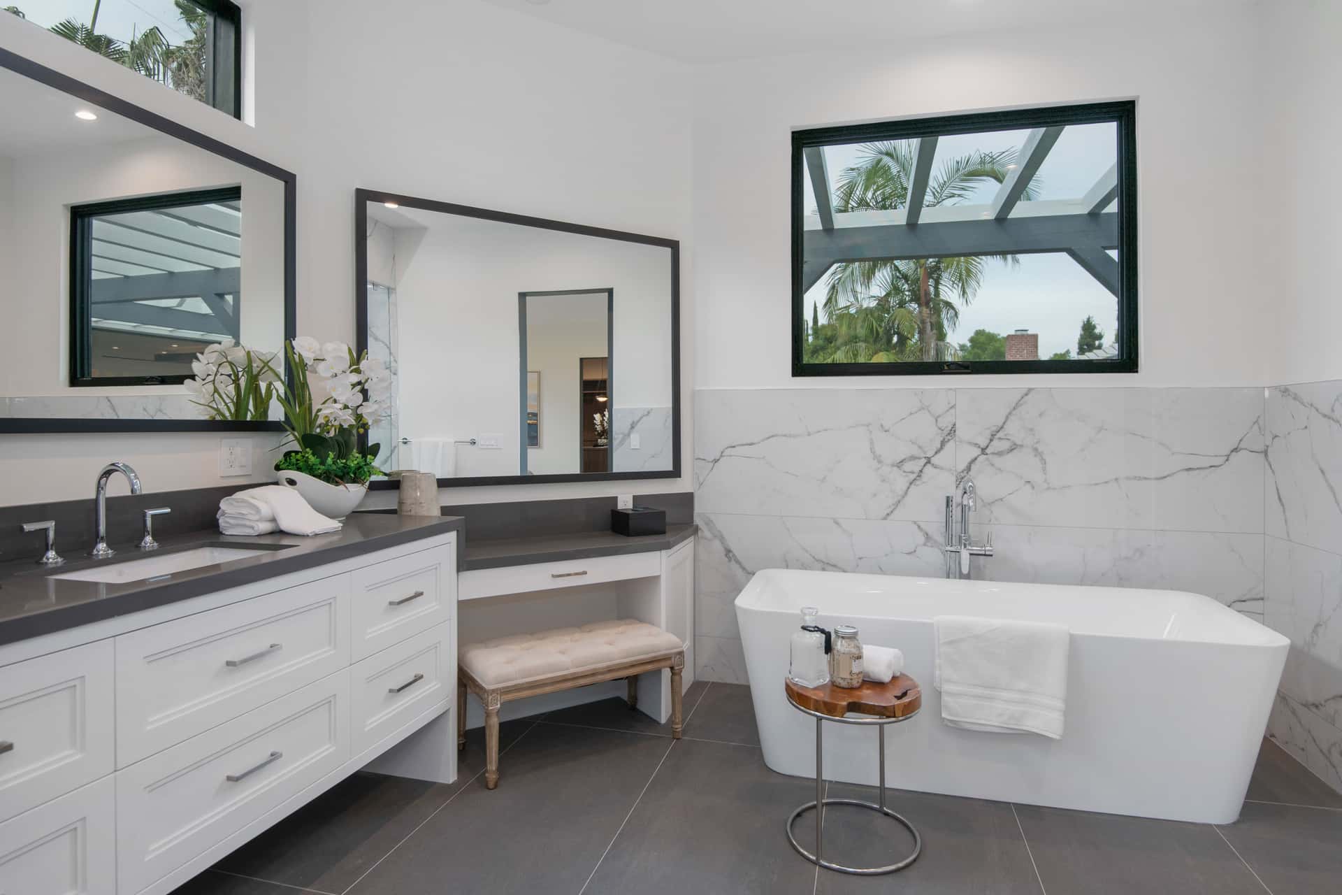 Luxury Modern Bathroom with Freestanding Tub and Marble Walls